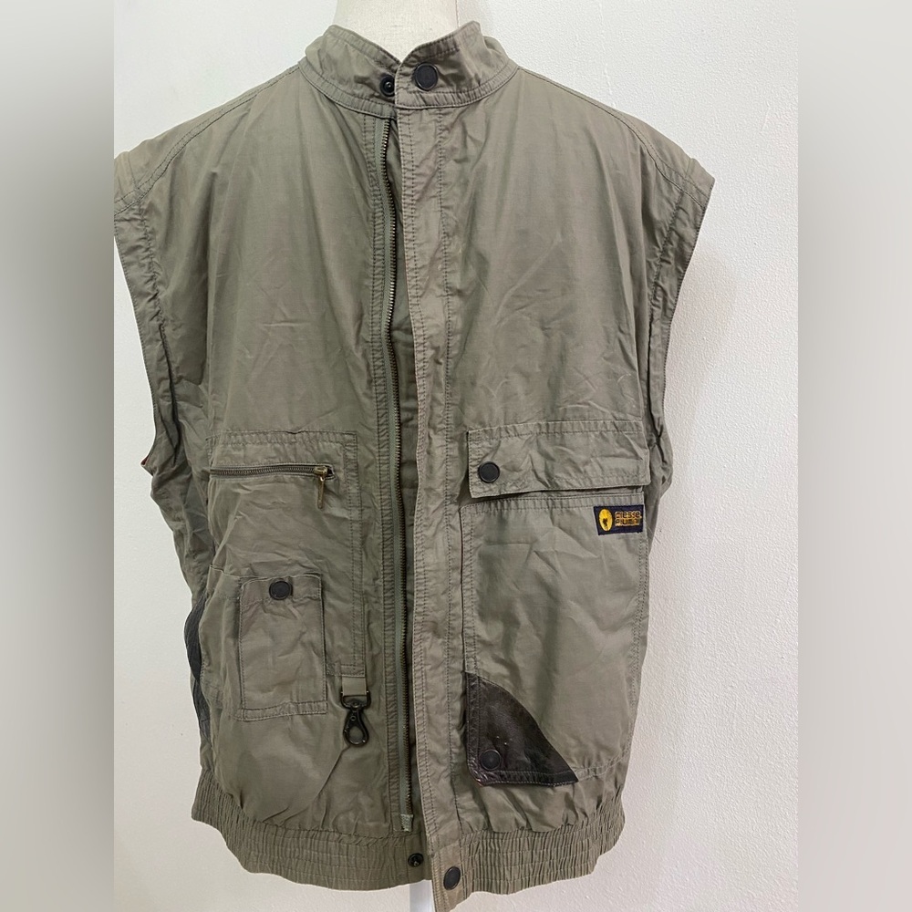 Ciesse Piummini Men's Khaki Outdoor vintage Italian  leather details Vest - Picture 2 of 8